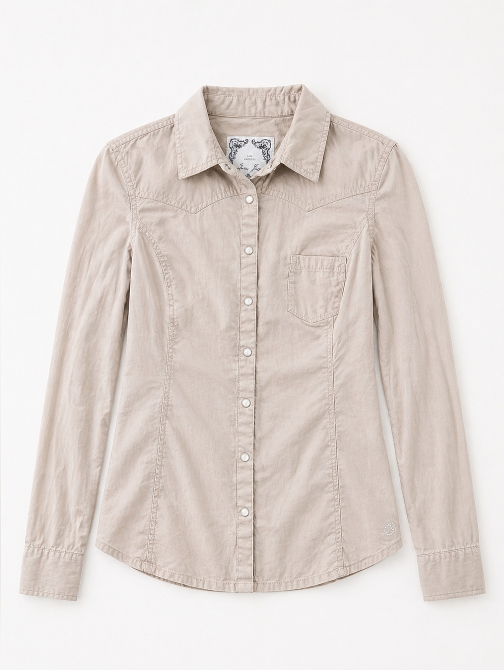 2/$25 Guess Jeans Western Shirt M Tan Pearl Snap Embroidered Logo Button Up
